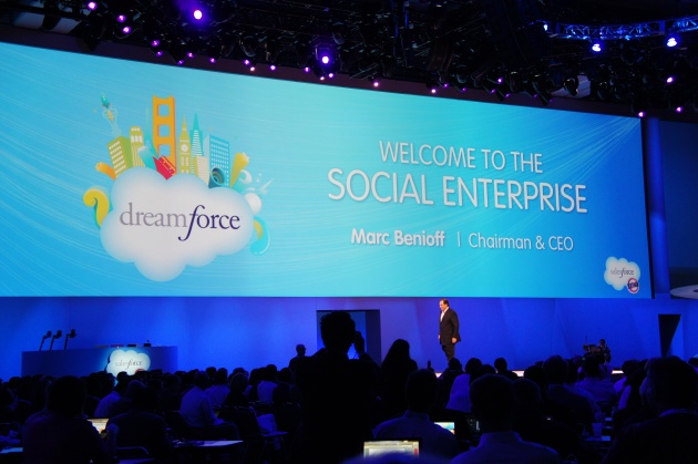 Marc Benioff on stage at Dreamforce talking the Social Enterprise